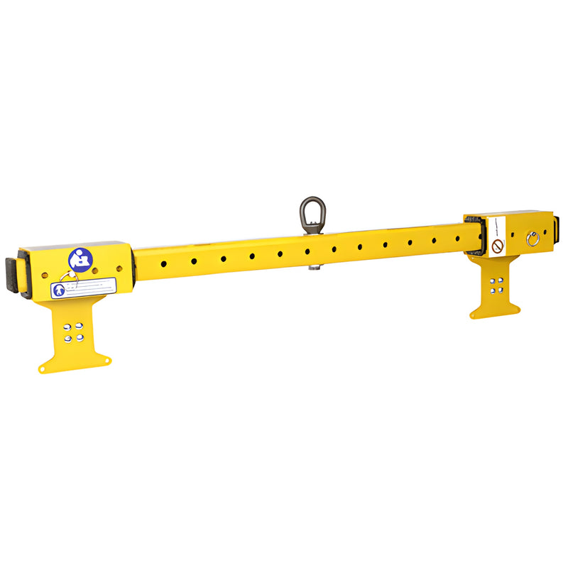 A yellow Wood's Powr-Grip vertical lift hand cup frame with two mounting pads and a central lifting eye.