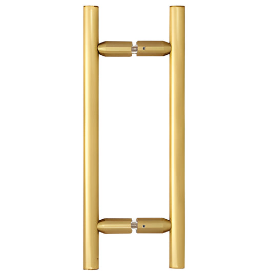 Satin brass ladder-style back-to-back shower door pull handle, 8 in center, 3/4 in tubular (SKU LP8X8SB)