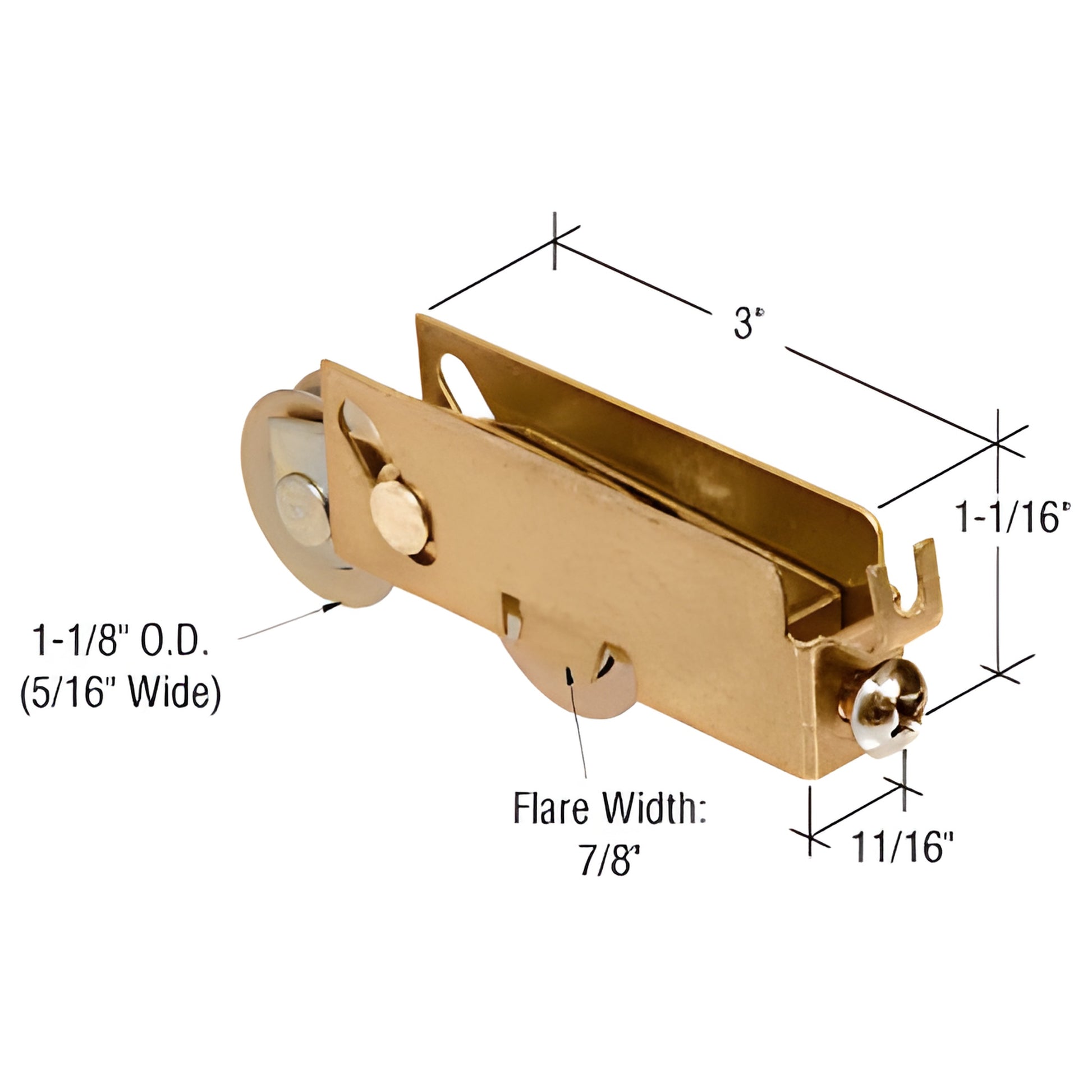 D1908 adjustable steel tandem roller assembly with concave steel wheels, brass-finish housing for Merzon sliding doors