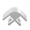 Chrome anodized aluminum 90 glass corner connector (SKU E212A) for 1/2" (12mm) glass, satin finish, nylon-tipped set screws
