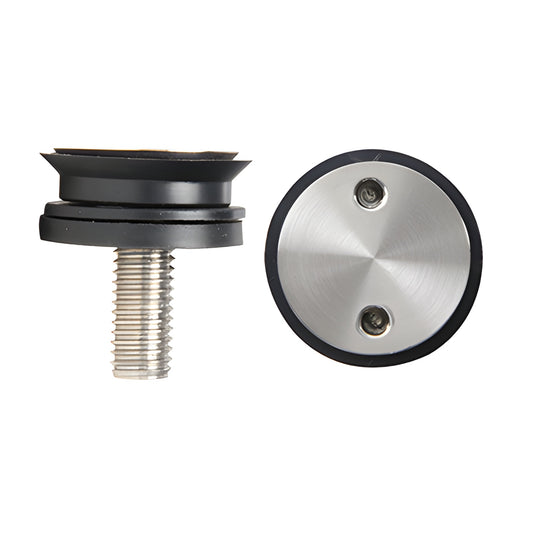 LS520BS brushed stainless flush-mount pivot door replacement: round cap, rubber gasket and threaded bolt