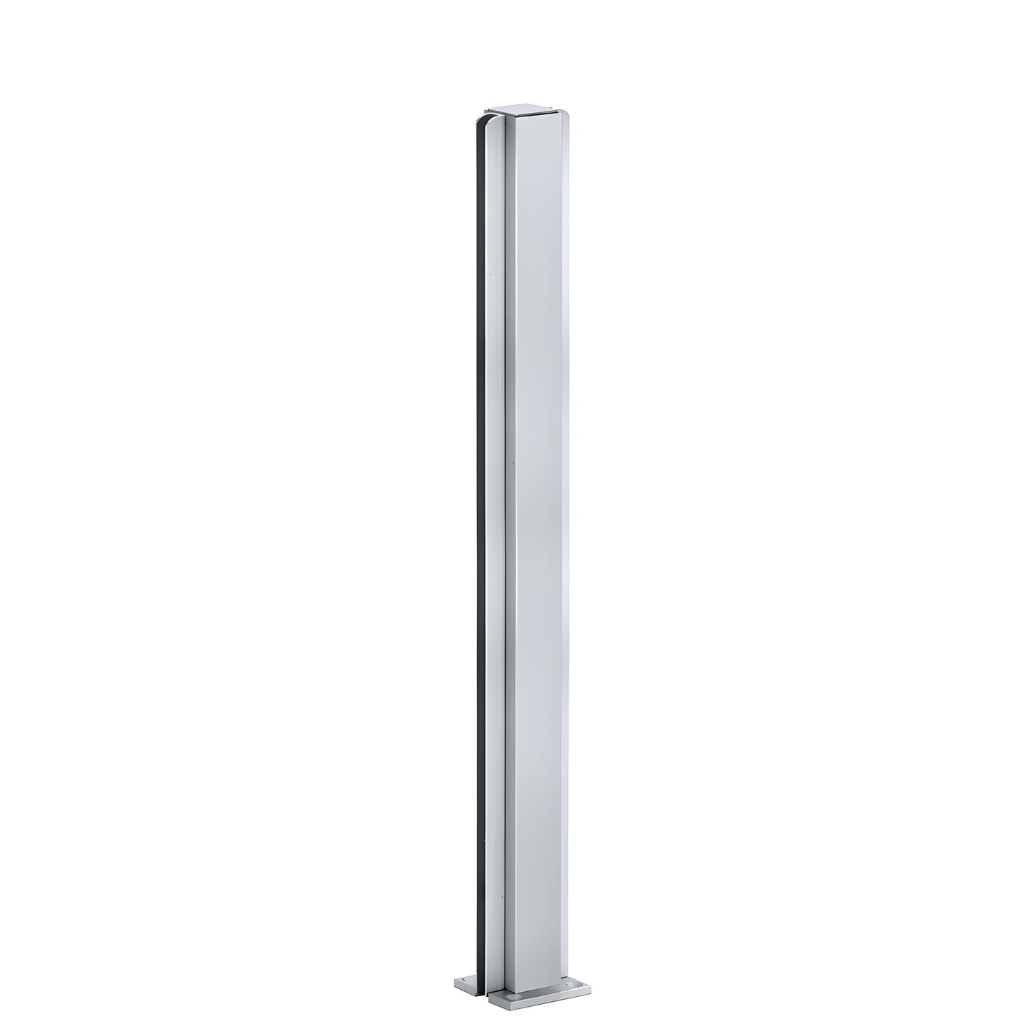 Satin anodized aluminum 24" square center partition post with full length U channel for 1/4" glass and flat top.