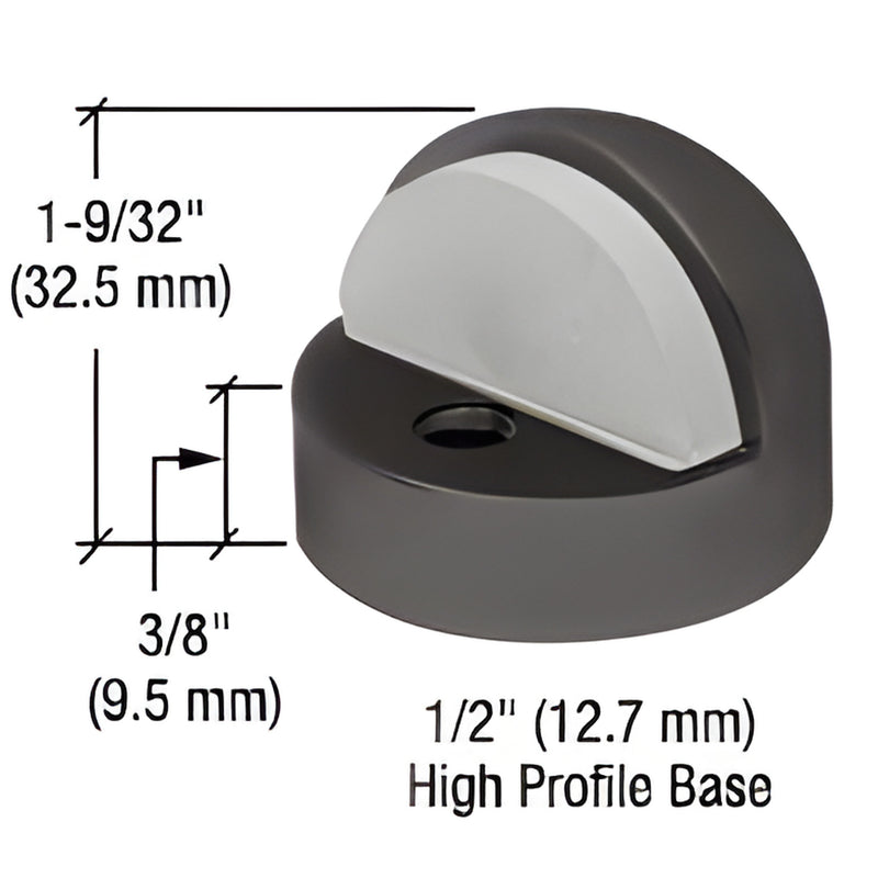 DL2502DU bronze dome floor door stop, zinc diecast with white vinyl bumper and high-profile base.