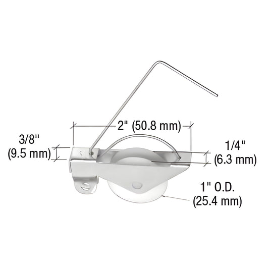 CRL B541 spring-tension roller, 2" steel housing with 1" nylon concave wheel, 1/4" width - sliding door replacement.