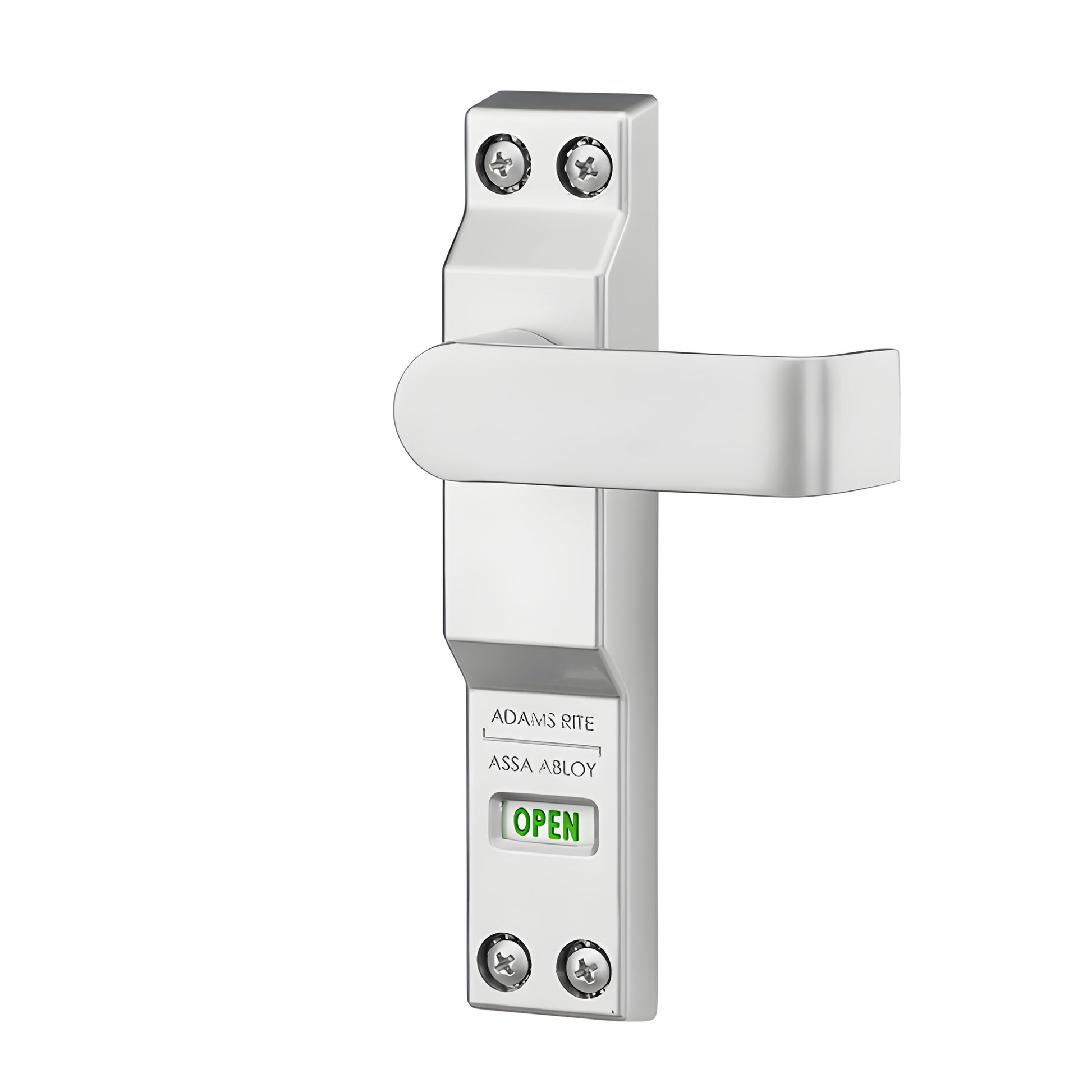 Adams Rite DH4550L628 left-hand clear-anodized aluminum deadlock lever, 3" lever, green "OPEN" indicator.