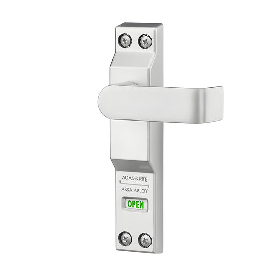 Adams Rite DH4550L628 left-hand clear-anodized aluminum deadlock lever, 3" lever, green "OPEN" indicator.