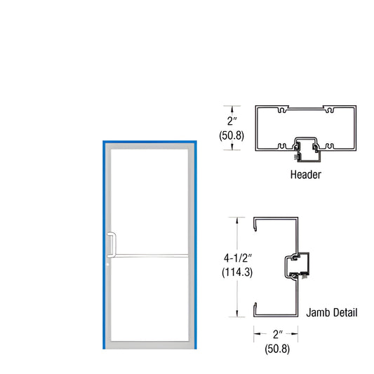 White Kynar 2 in x 4 1/2 in butt hinge door frame with handle and profile diagrams, SKU 0B71552