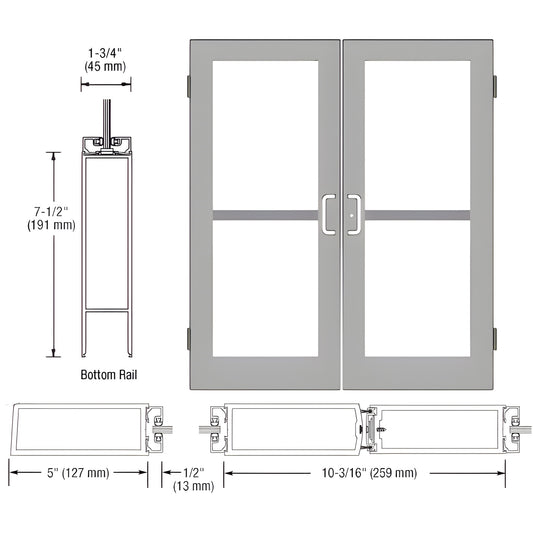 Double custom wide-stile entrance door, clear anodized finish, 5" stiles, 7-1/2" bottom rail, 1/4" glass - SKU HZ52511