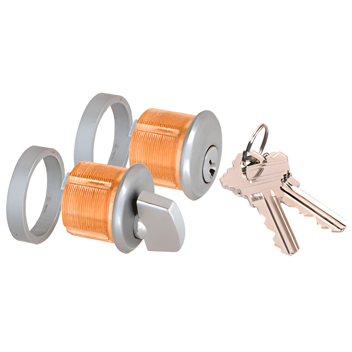 AMR215CTBS patch lock set - brushed stainless steel cylinders with copper cores, keeper rings and two keys