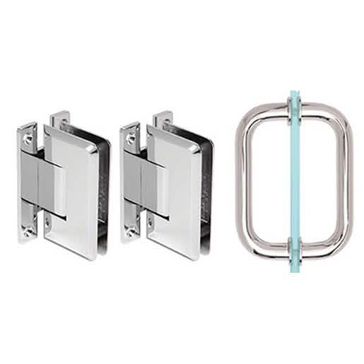 CRL Polished Chrome Pinnacle Shower Pull and Hinge Set, sleek design, durable finish.