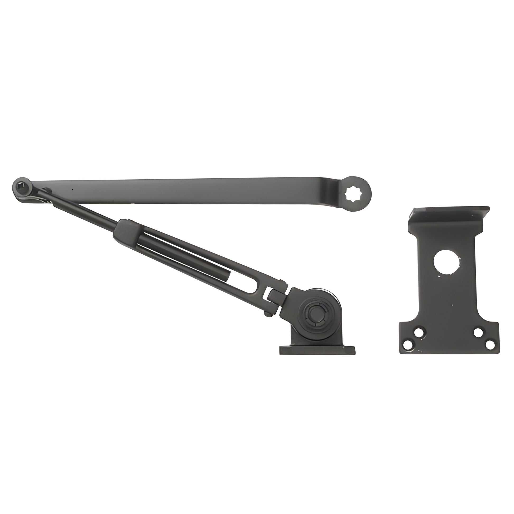Black extruded-aluminum hold-open closer arm and bracket, replacement for DC52/DC55/PR70/PR80 (SKU DCH0ABLK)