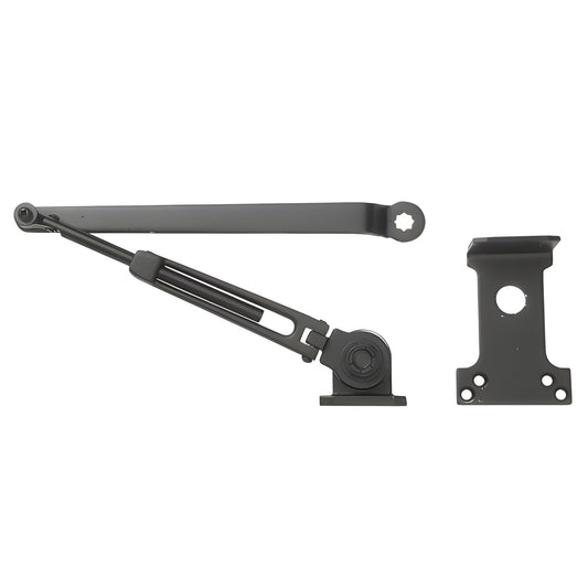 Black extruded-aluminum hold-open closer arm and bracket, replacement for DC52/DC55/PR70/PR80 (SKU DCH0ABLK)