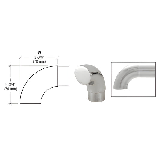 HR15RPS 1-1/2" polished stainless steel 90 flush angle end tubing insert for handrails, ready-to-install.