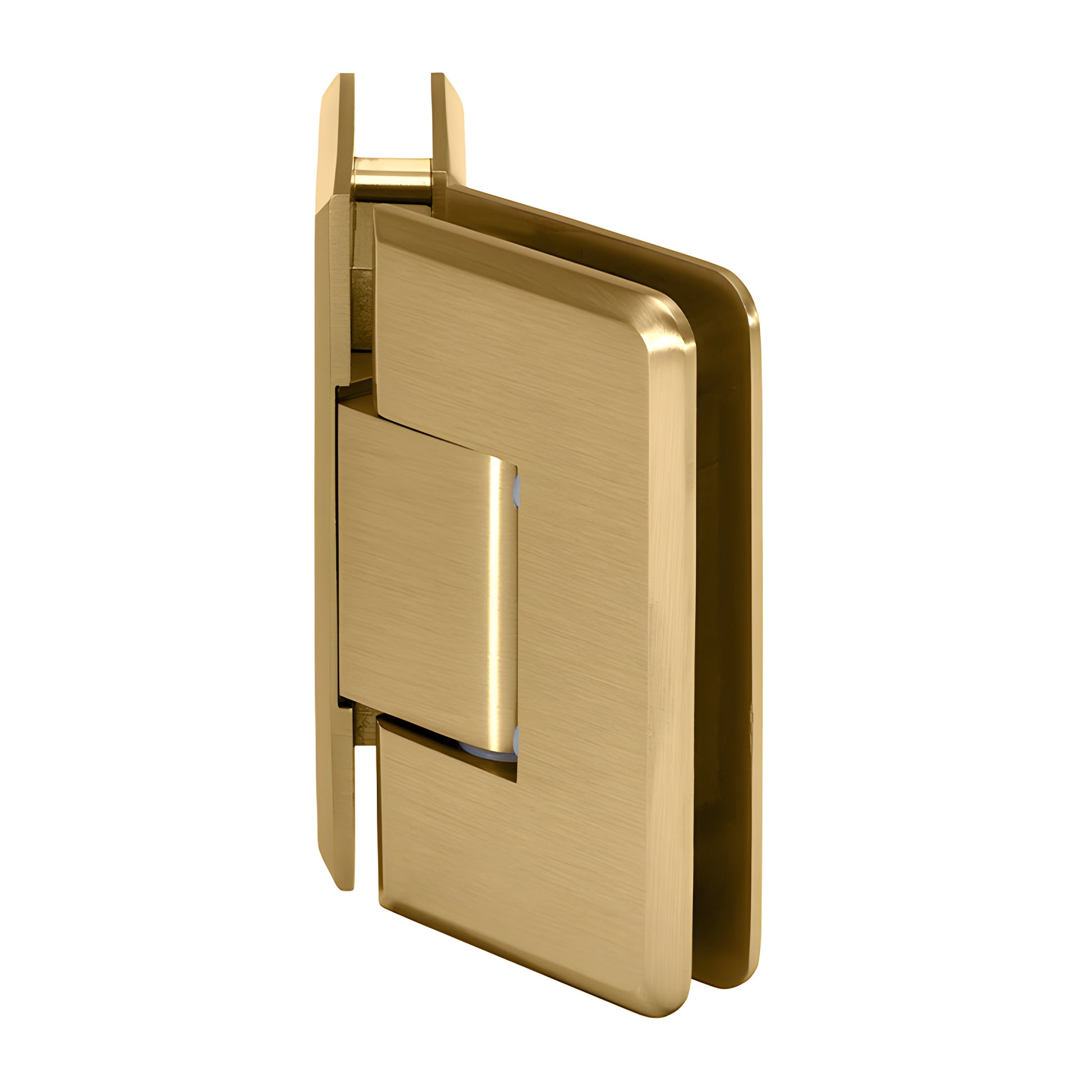 Satin brass beveled 135 glass-to-glass shower hinge, solid brass (SKU C0L045SB)