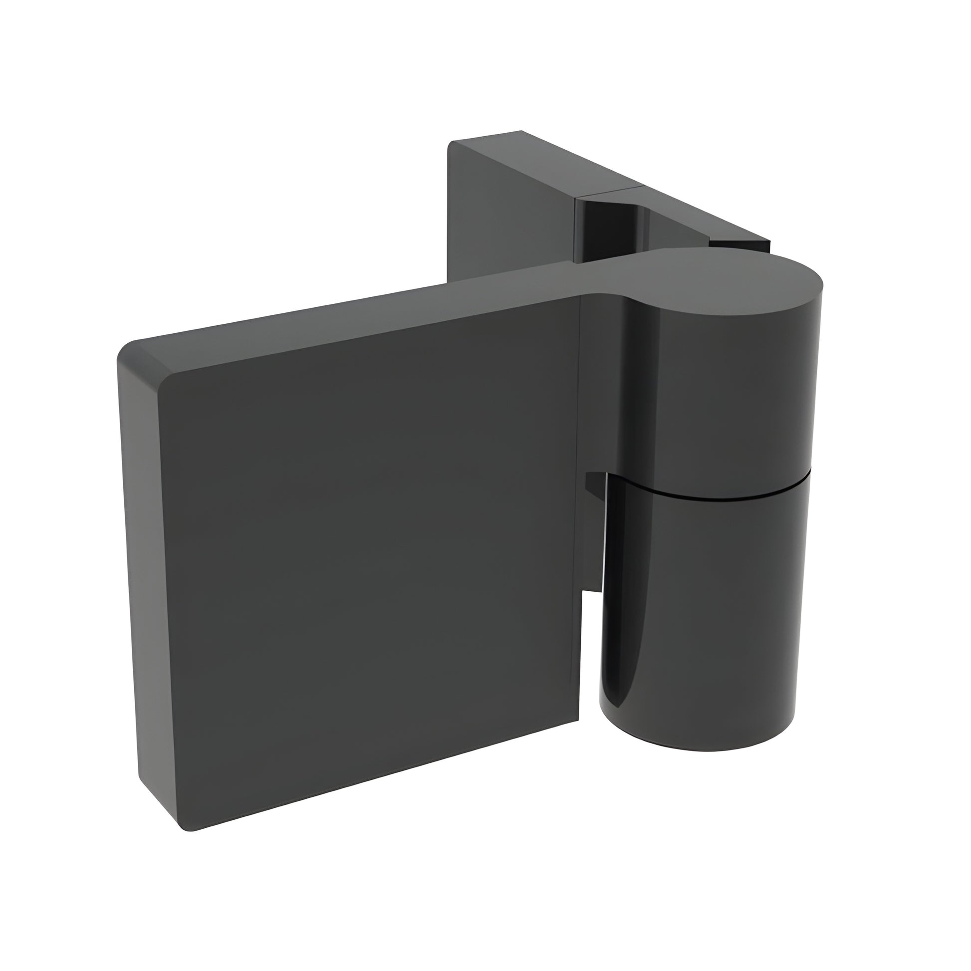 Matte black Lugano glass shower hinge (LUG044RMBL), concealed brass swing hinge for 8-10mm glass, left-hand.