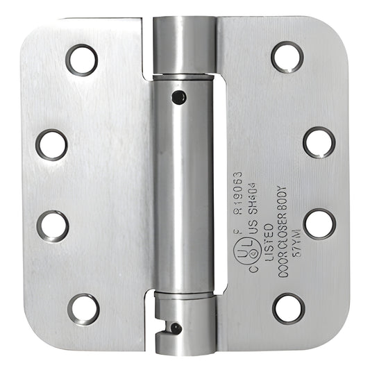Dull chrome 4x4 heavy-duty spring hinge with 5/8" radius corners, self-closing, SKU S4826D