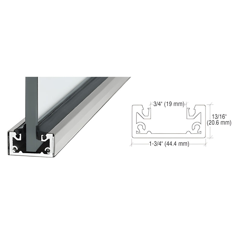 SCBS3812SL shallow brushed stainless U-channel for 3/8-1/2" (10-12mm) glass, 1-3/4" wide, 120" stock.