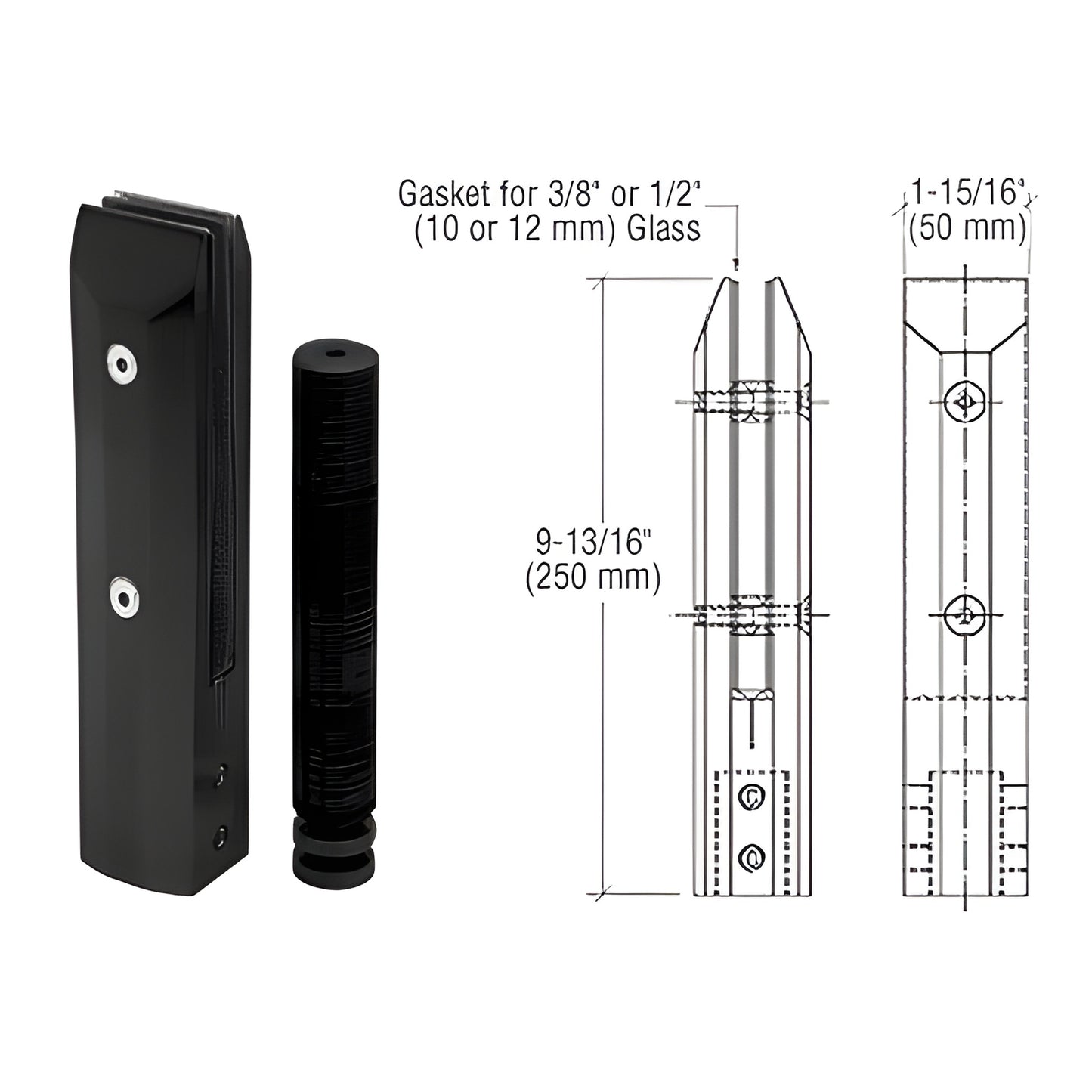 AFWC1MBL matte-black stainless one-piece frameless windscreen clamp, core-drill mount for 10/12/14mm glass, 250mm tall