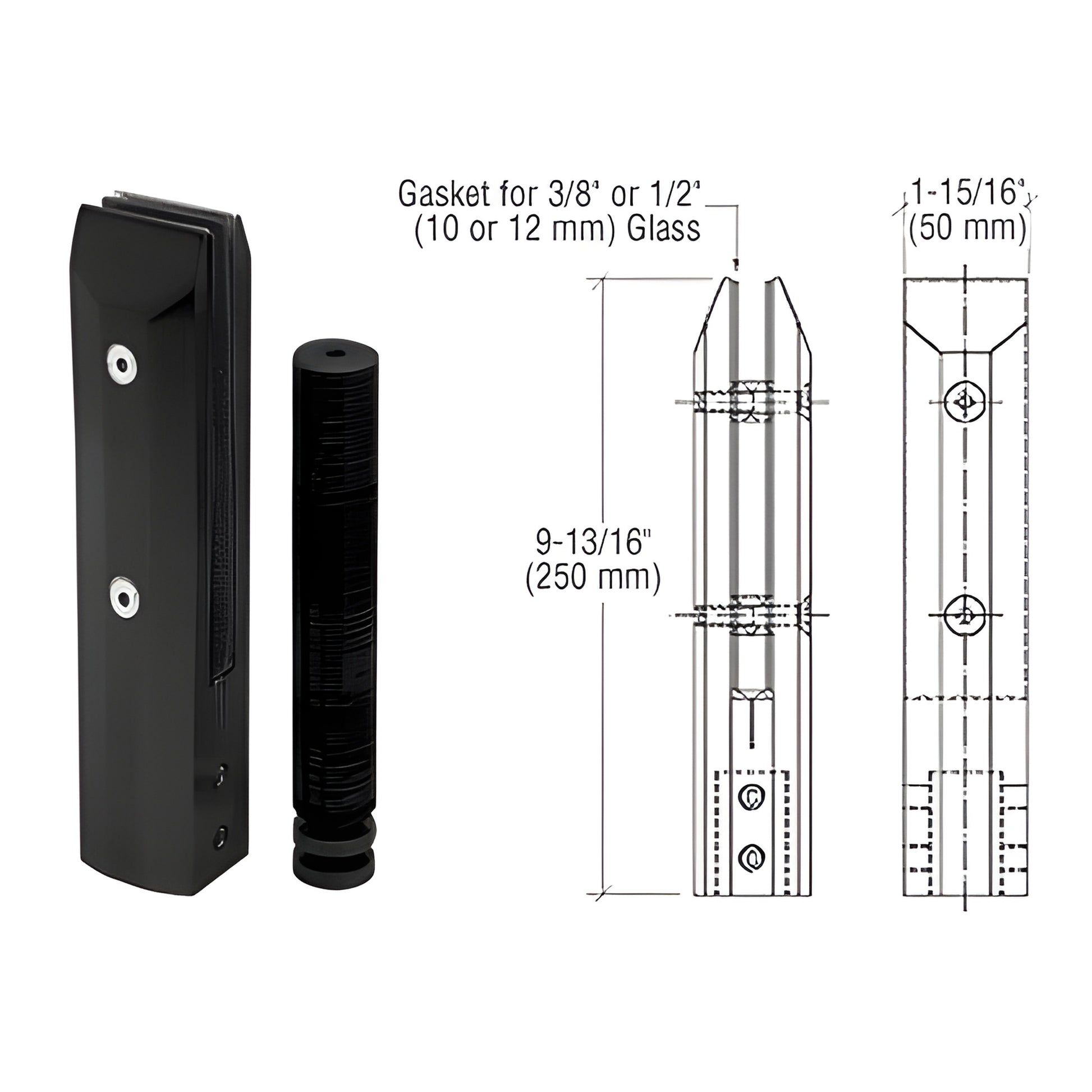 AFWC1MBL matte-black stainless one-piece frameless windscreen clamp, core-drill mount for 10/12/14mm glass, 250mm tall