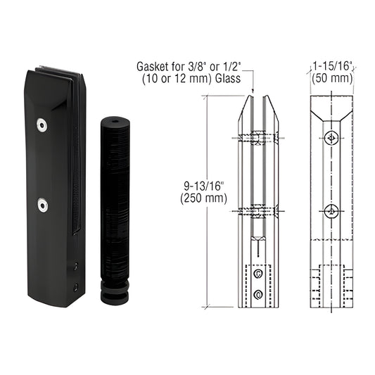 AFWC1MBL matte-black stainless one-piece frameless windscreen clamp, core-drill mount for 10/12/14mm glass, 250mm tall