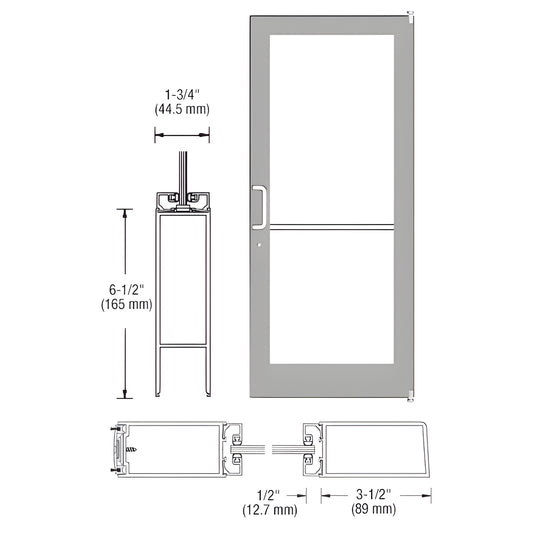 Clear anodized aluminum glass door active leaf 36x84, medium stile, 1/4" glass, 6-1/2" bottom rail - SKU DC42211LA36
