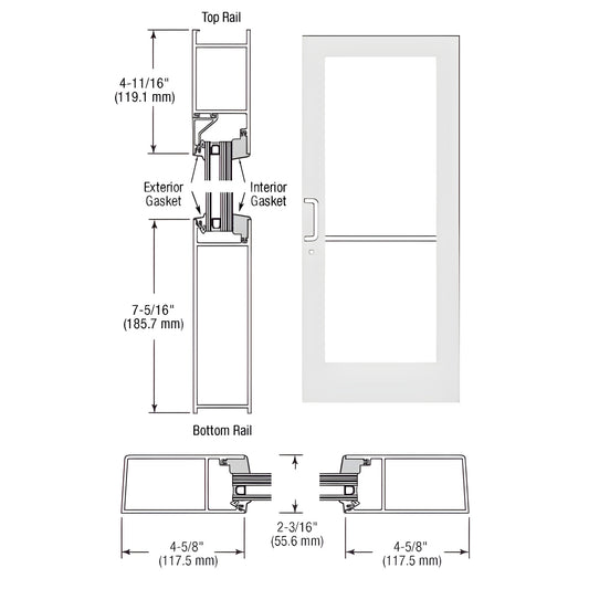 CRL SF61852 white Kynar medium stile entrance door pair, 4-5/8" stiles, prepped for 1-5/16" impact glass, hinge & deadbolt.
