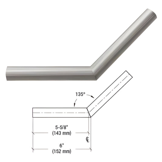 HRH15H3BS brushed stainless 135 handrail angle, 6x6 long-point stainless steel fitting
