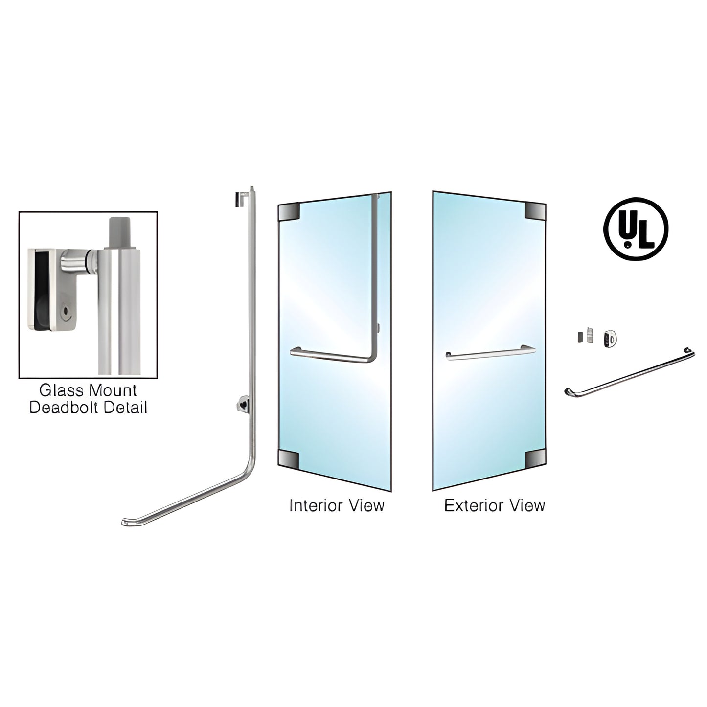 Polished stainless steel deadbolt access handle for 1/2" glass doors, 1-1/4" dia, right-hand reverse (DB100A3G1PS)
