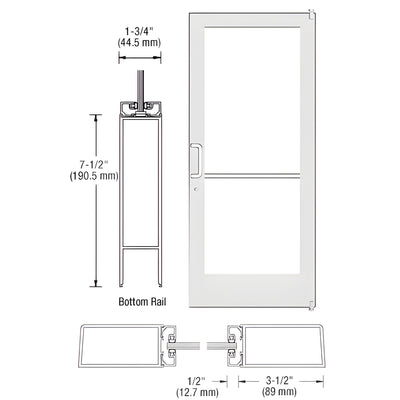 CRL-U.S. Aluminum White KYNAR® Paint 400 Series Medium Stile (RHR) HRSO Single 3'0 x 7'0 Offset Hung with Pivots for Surf Mount Closer Complete Door/Std. MS Lock, 7-1/2" Std. Bottom Rail