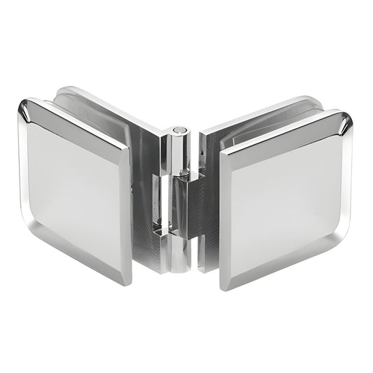 Polished chrome adjustable brass glass-to-glass clamp (ADJBEV180CH) for 8-12mm glass, 90-180 frameless shower/balustrade