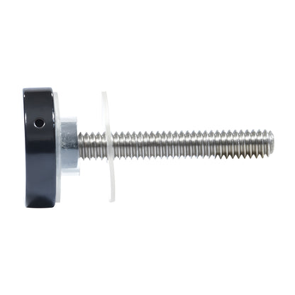 Black 1" standoff cap assembly (CAP142BL) with stainless threaded rod and clear spacer for signage