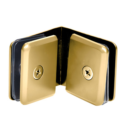 BGC90 satin brass beveled 90 glass-to-glass clamp for 3/8-1/2" glass, solid brass, frameless shower corner connector