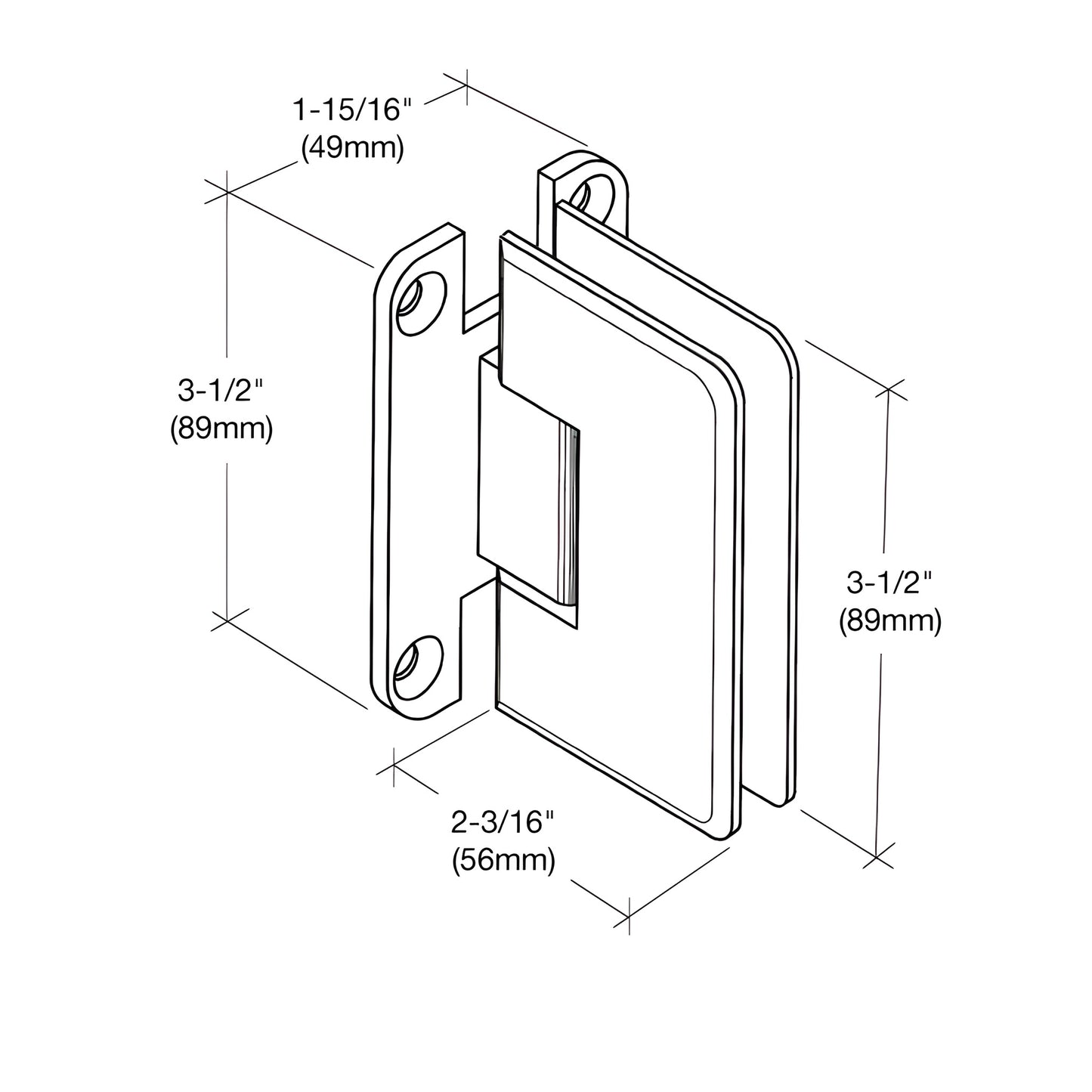 Pinnacle satin brass shower hinge, beveled edge for 8-12mm (5/16-1/2") glass, SKU P1N537SB