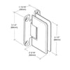 P1N037BR polished brass Pinnacle shower hinge, wall-mount H back plate for 8-12mm glass, beveled corners, self-centering.