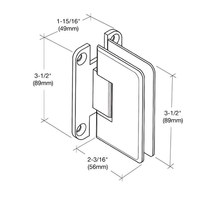 Pinnacle satin-nickel shower door hinge SKU P1N037SN - solid brass, wall-mount "H" back plate for 8-12mm tempered glass.