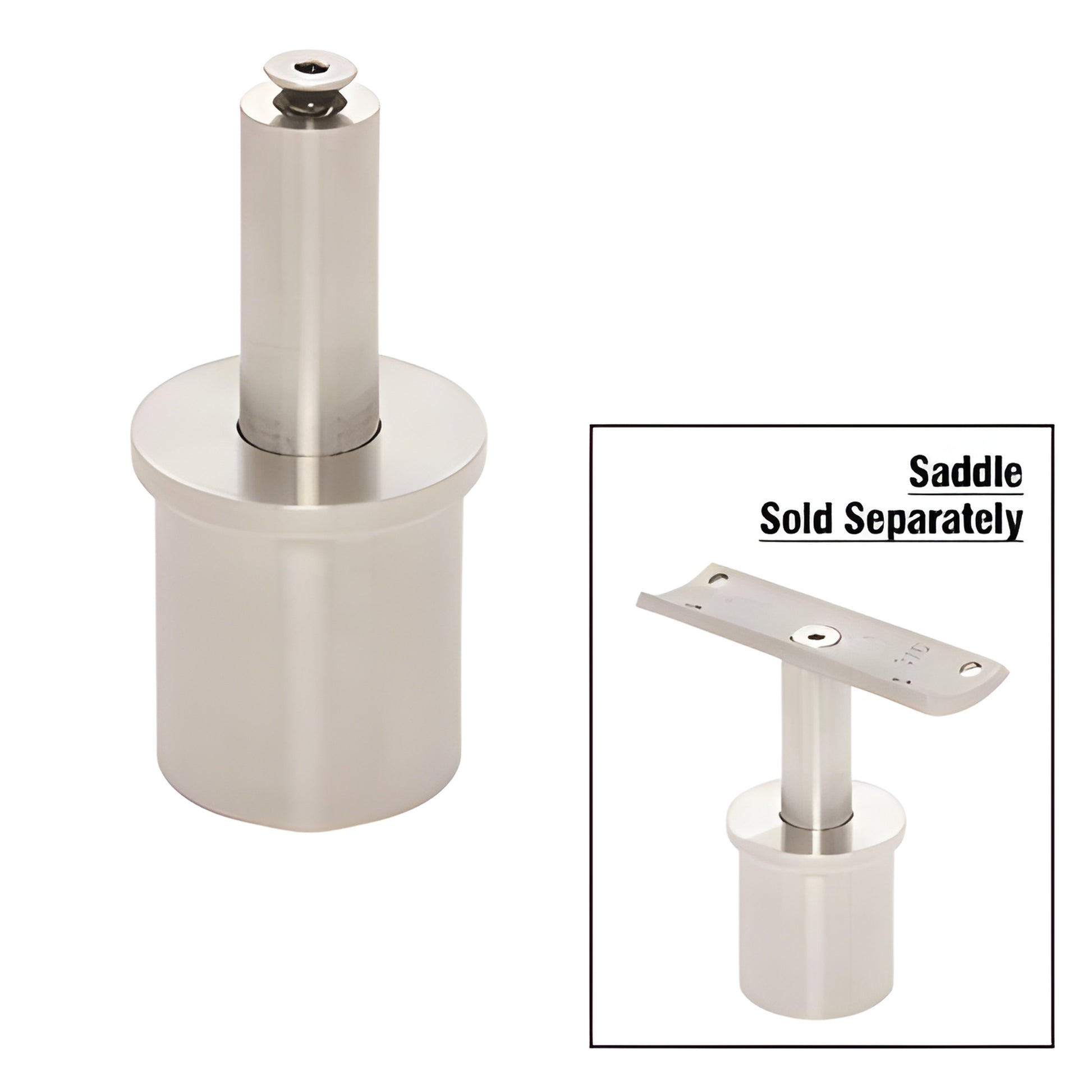 Brushed 316 stainless adjustable P7 post cap for 1.5 Schedule 40 posts; saddle sold separately.