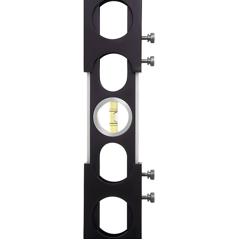 PPL42 expanding plumb level-black rail with vertical spirit vial and three knurled adjustment screws.