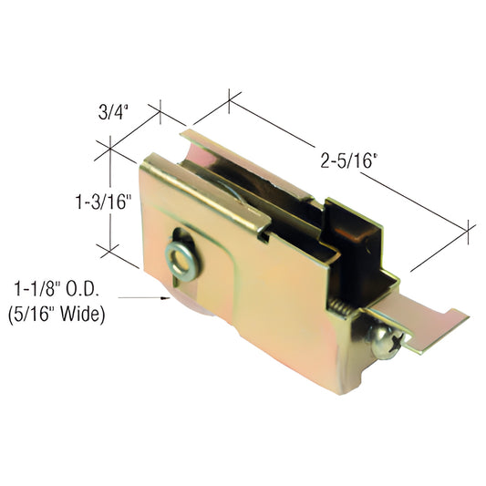 D1524 adjustable steel sliding glass door roller assembly with 3/4" housing, 1-3/16" height and 1-1/8" steel roller.
