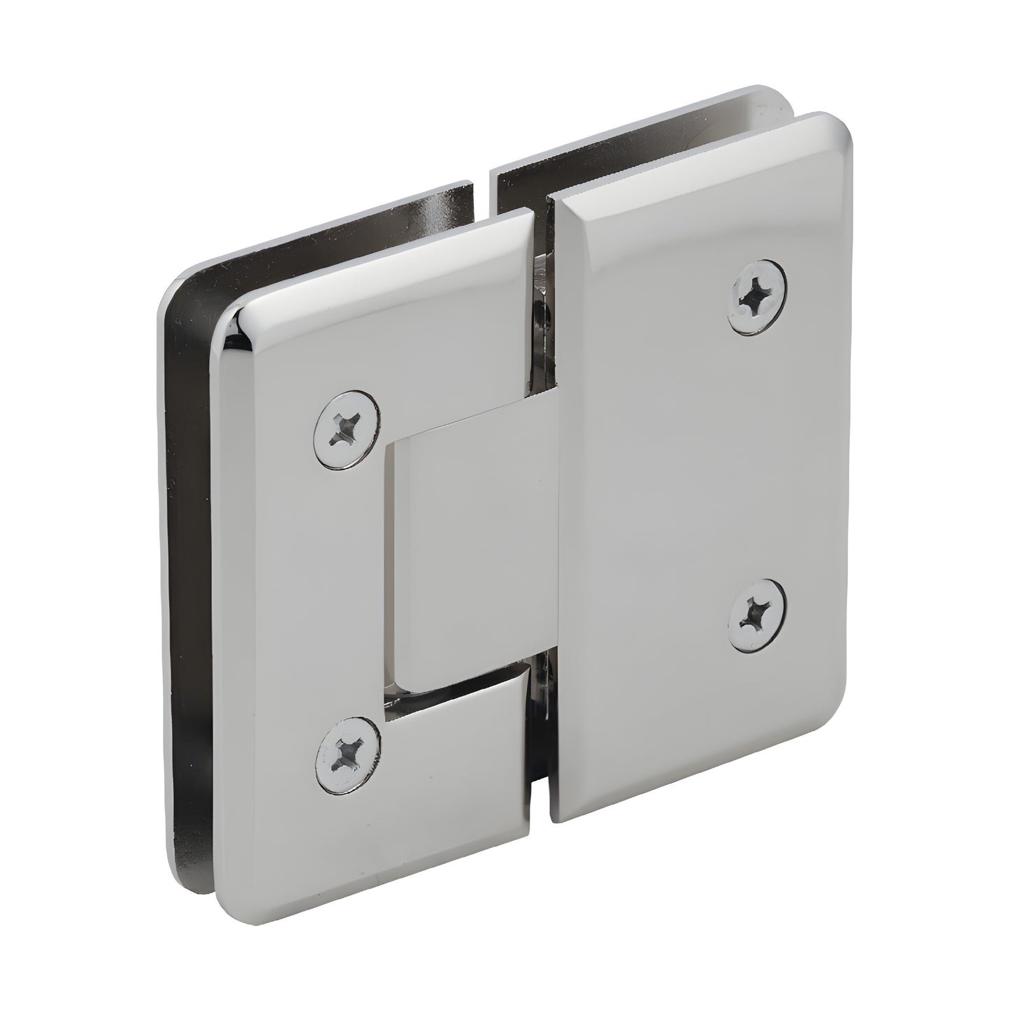 Polished nickel Cologne 180 glass-to-glass shower hinge, beveled brass design for 3/8-1/2" glass (SKU C0L180PN)