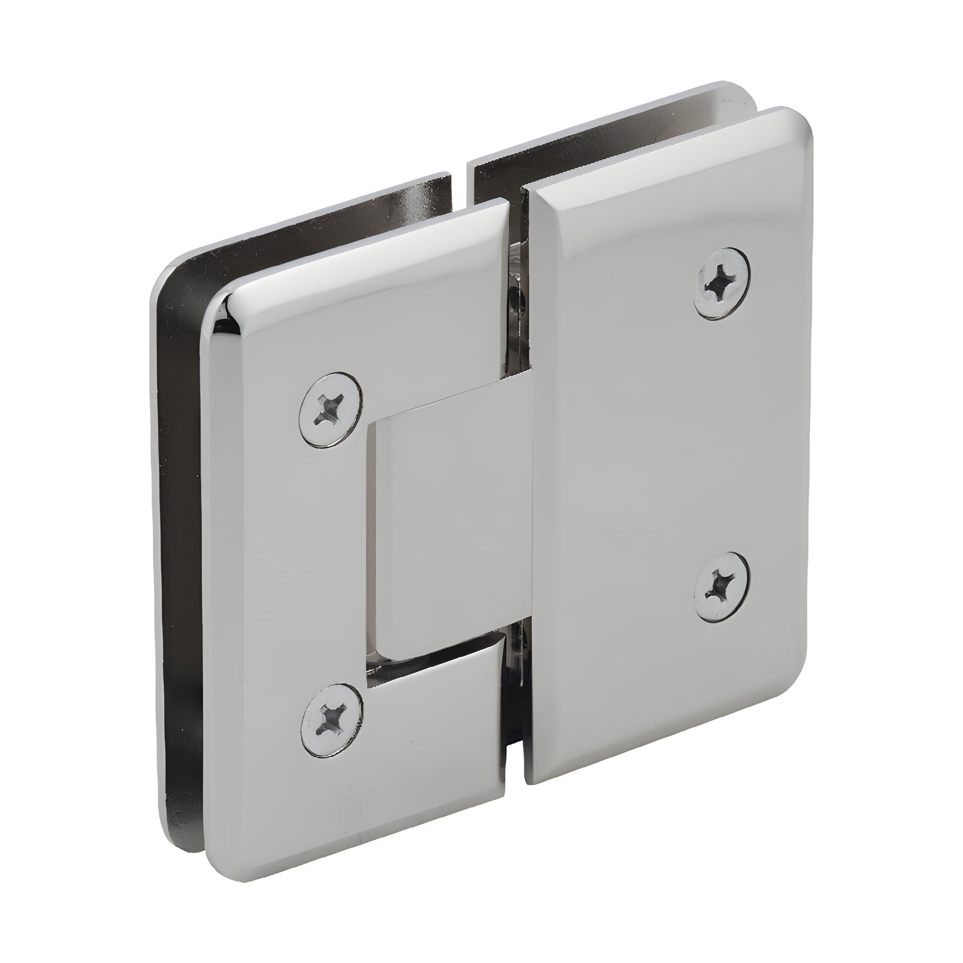 Polished nickel Cologne 180 glass-to-glass shower hinge, beveled brass design for 3/8-1/2" glass (SKU C0L180PN)