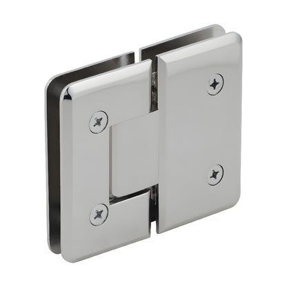 Polished nickel Cologne 180 glass-to-glass shower hinge, beveled brass design for 3/8-1/2" glass (SKU C0L180PN)