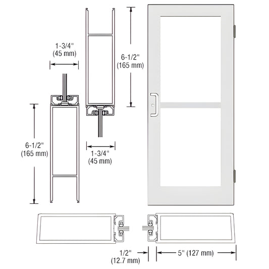 Custom wide stile entrance door DZ51452, white Kynar, 5" stiles, 6-1/2" rails, fits 1/4" tempered glass.