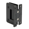 Matte black Pinnacle glass shower hinge (SKU P1N037MBL) - wall-mount H back plate, beveled edge for 8-12mm tempered glass.