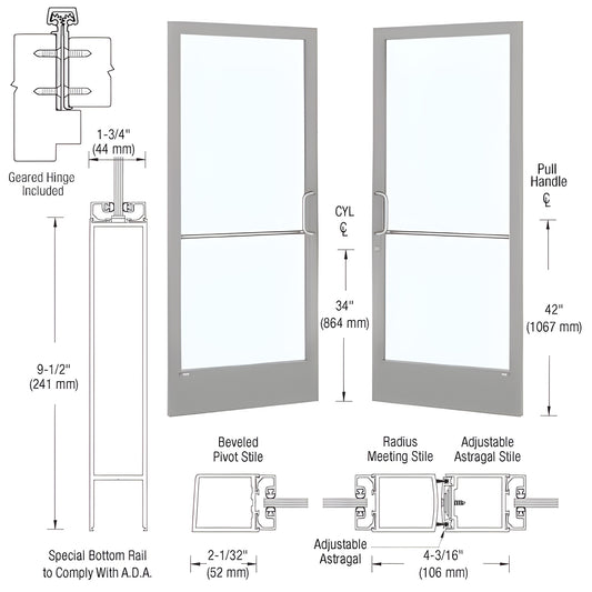 CD22811 clear anodized narrow-stile commercial glass entrance door, 1/4" glazing, 91 2" ADA bottom rail, gear-hinge ready