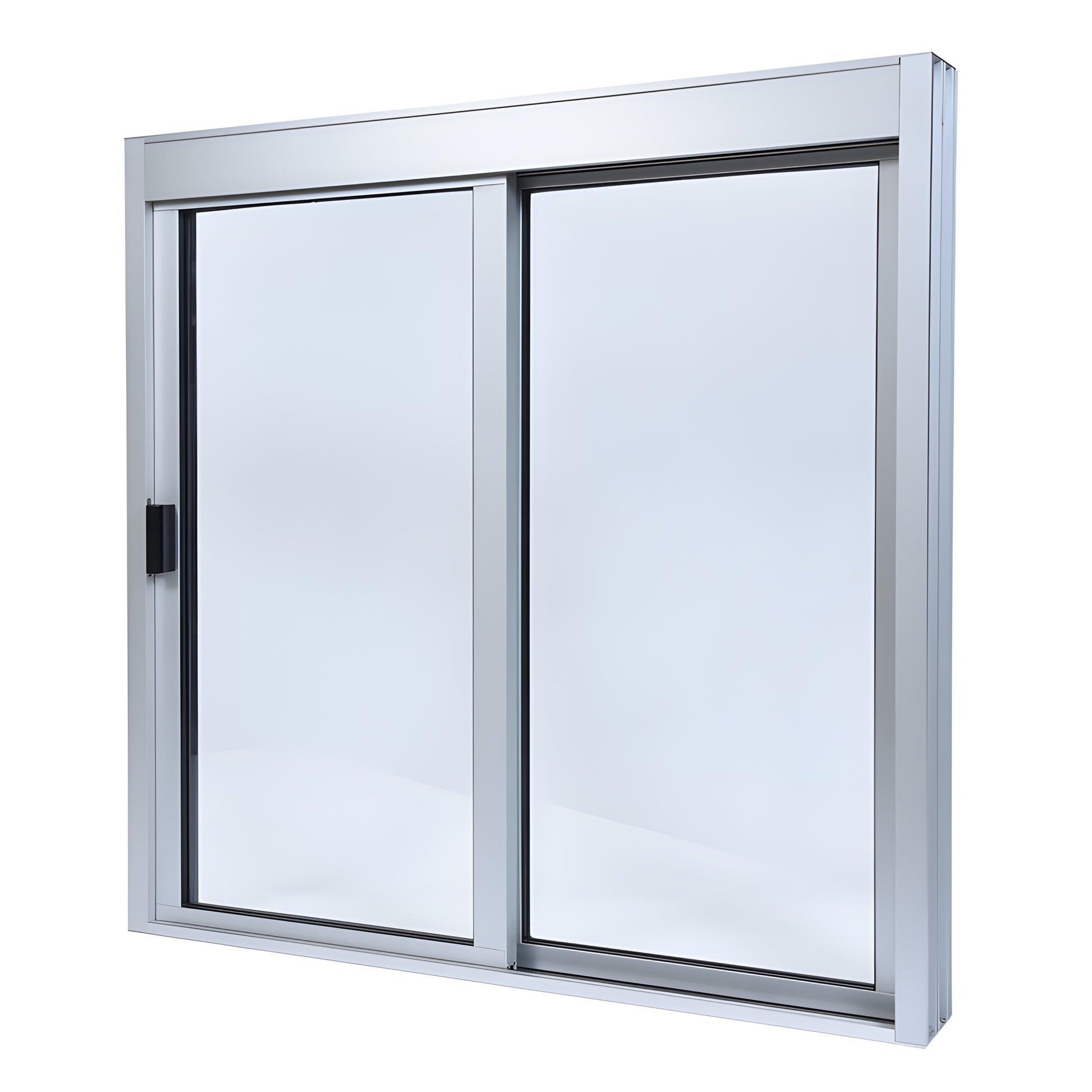 DW3636X0GA satin anodized aluminum 36x36 XO sliding service window, factory glazed 1/4" tempered glass, self-latching