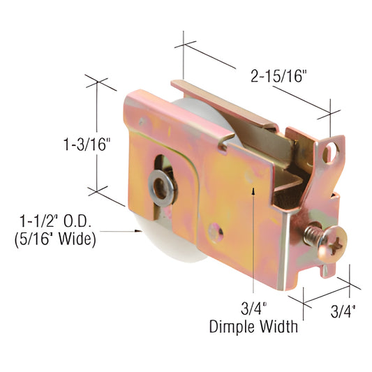 Adjustable steel-housing sliding glass door roller with nylon concave wheel, SKU D1737.