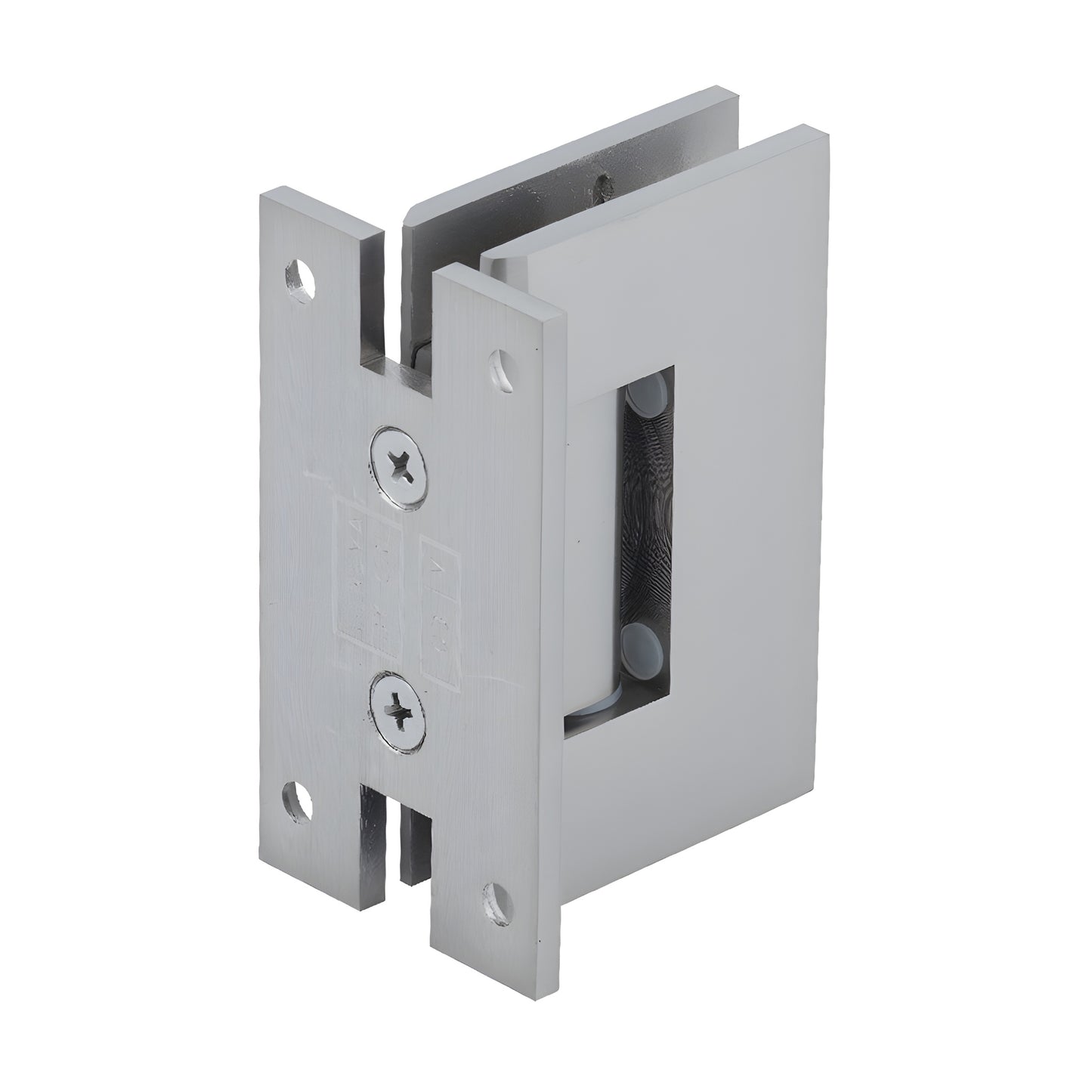 Brushed nickel H-shaped wall mount hinge for 8-12mm frameless glass shower door, SKU GENH037BN