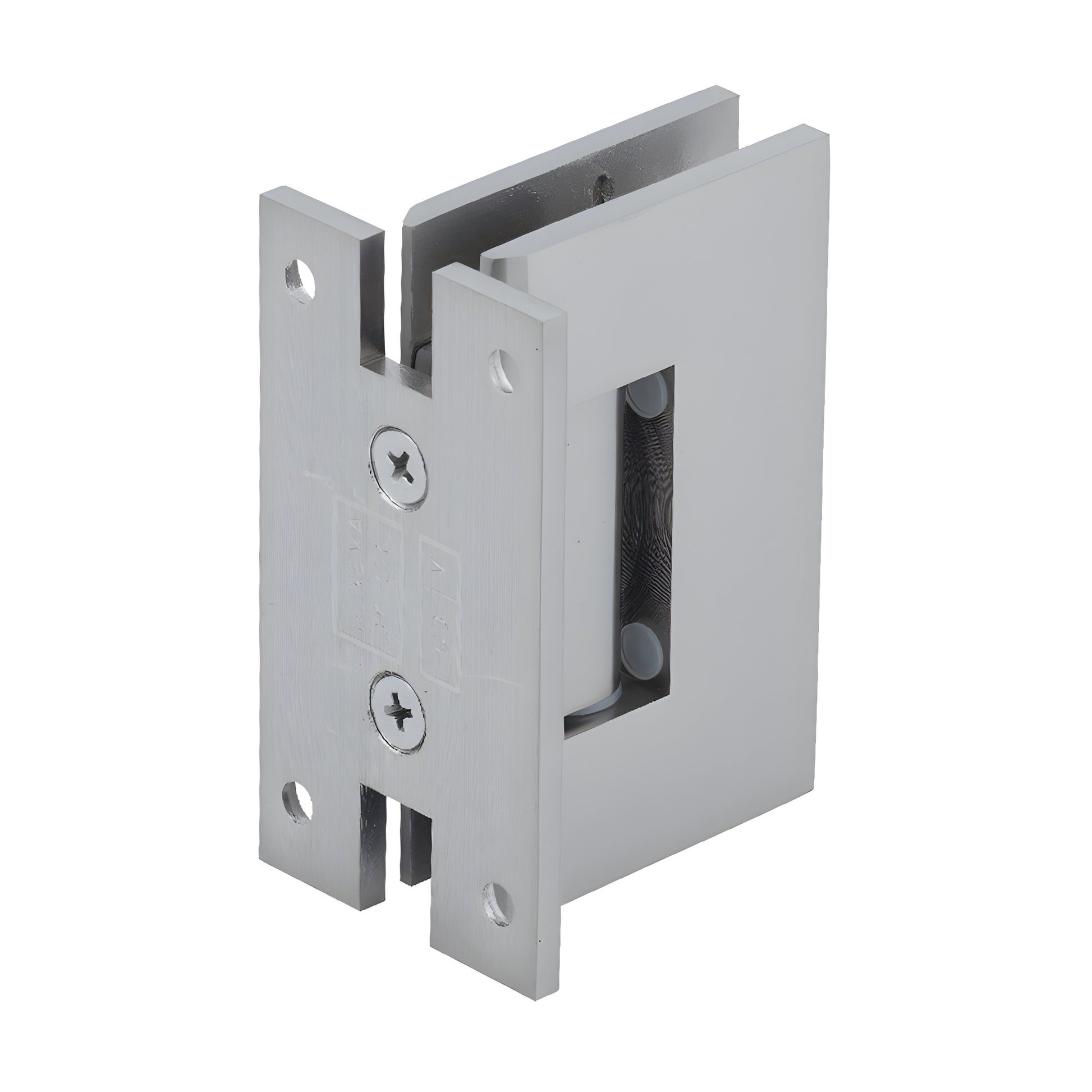 Brushed nickel H-shaped wall mount hinge for 8-12mm frameless glass shower door, SKU GENH037BN