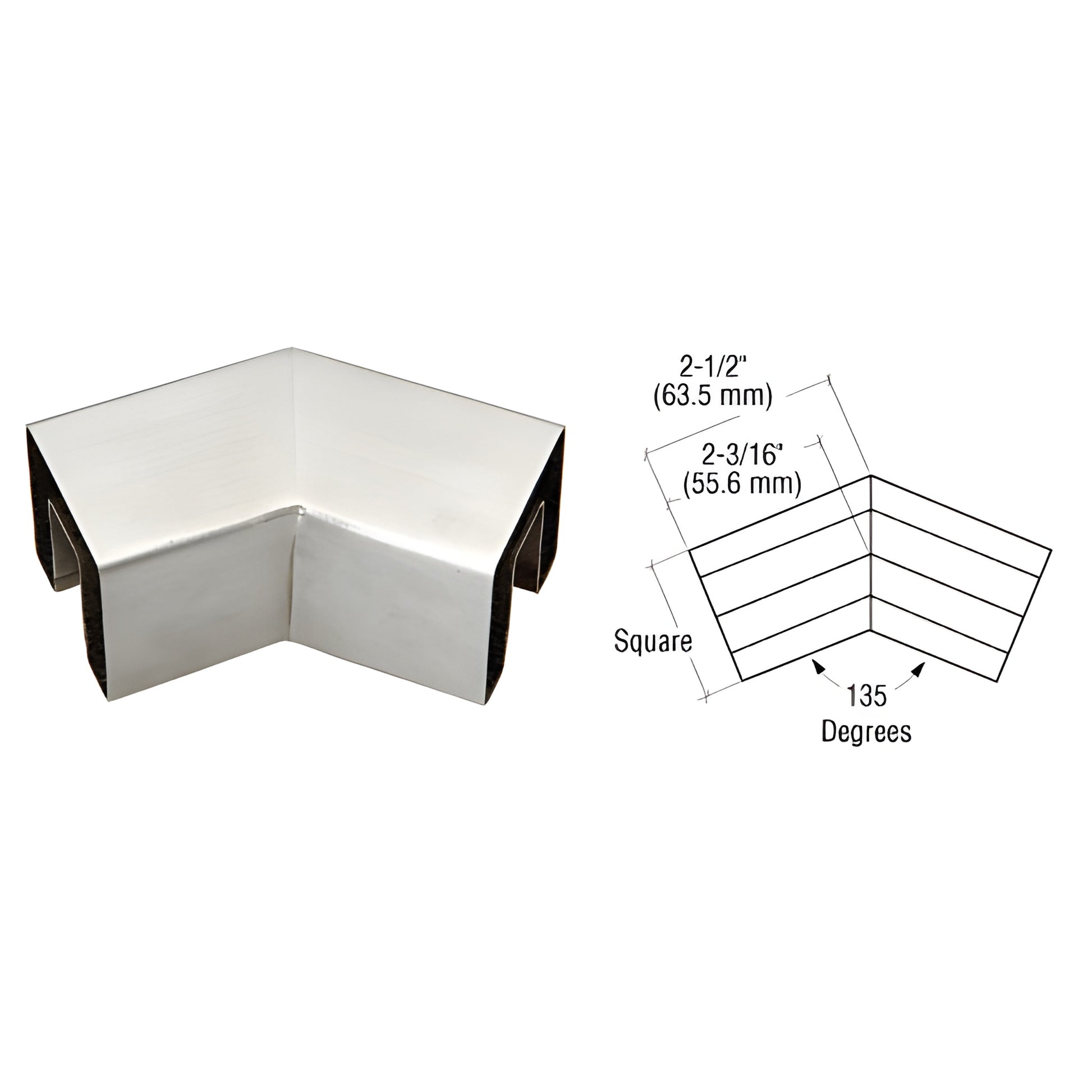 GRS15H3BS brushed stainless steel 135 square interior cap rail corner for 1/2-5/8 (12-16 mm) glass.