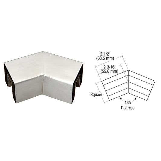 GRS15H3BS brushed stainless steel 135 square interior cap rail corner for 1/2-5/8 (12-16 mm) glass.